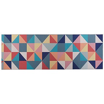 Runner Rug Multicolour Polyester 70 X 200 Cm Geometric Triangle Pattern Anti-slip Bottom Modern Hallway Beliani