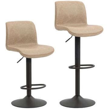 Homcom Bar Stools Set Of 2, Pu Leather Barstools With Backrest And Footrest For Kitchen, Counter, Breakfast Bar, Light Brown