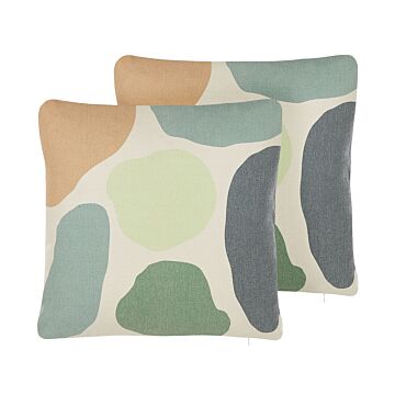 Set Of 2 Decorative Cushions Multicolour Polyester Cotton 45 X 45 Cm Abstract Pattern Paint Print Pillow Decor Accessories Beliani