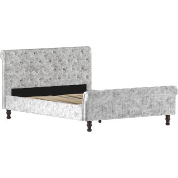 Violetta King Size Bed, Crushed Velvet Silver