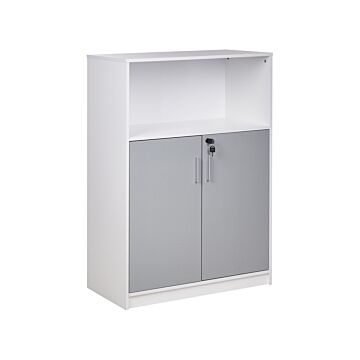 Storage Cabinet Light Grey White Particle Board Locker With Open Shelf 2 Door Home Office Modern Beliani