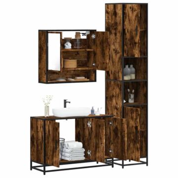 Vidaxl 4 Piece Bathroom Furniture Set Smoked Oak Engineered Wood