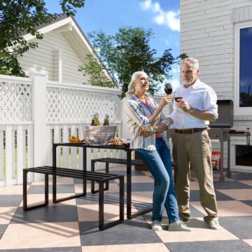 Outsunny 3pcs Outdoor Dining Set Metal Beer Table Bench Patio Garden Yard Black