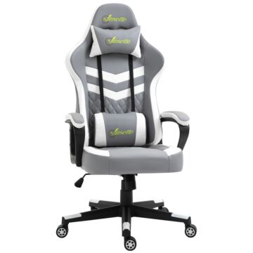 Vinsetto Racing Gaming Chair With Lumbar Support, Headrest, Swivel Wheel, Pvc Leather Gamer Desk Chair For Home Office, Grey White