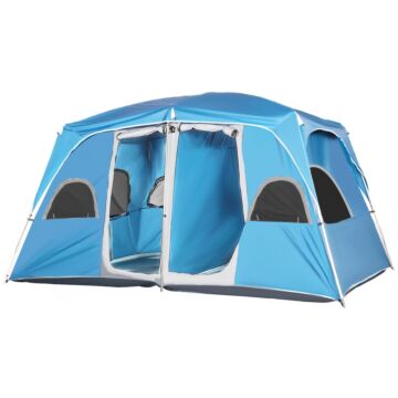 Outsunny 4-8 Person Camping Tent Family Tent With 2 Room, Mesh Windows, Easy Set Up For Backpacking, Hiking, Outdoor, Blue