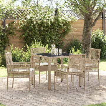 Vidaxl 5 Piece Garden Dining Set With Cushions Beige Poly Rattan