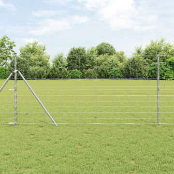 Vidaxl Field Fence 1.2x50 M Galvanised Steel, Vidaxl Fence Posts With Spike 13 Pcs Ø32 Mm 140 Cm Galvanised Steel