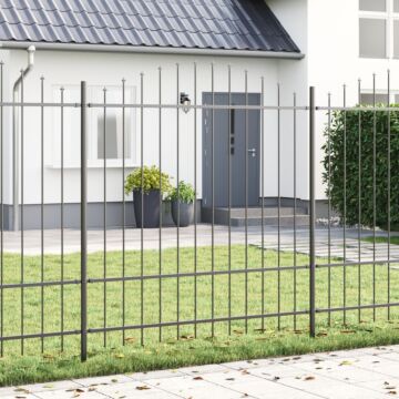 Vidaxl Fence Panel With Spike Arch Set Of 5 Grey Powder-coated Steel