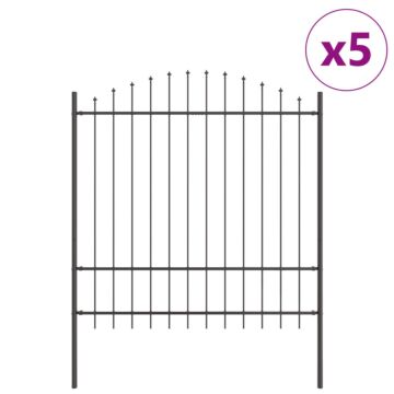 Vidaxl Fence Panel With Spike Arch Set Of 5 Grey Powder-coated Steel