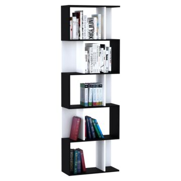 Homcom 5-tier Bookcase Storage Display Shelving S Shape Design Unit Divider Black