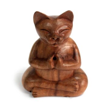 Wooden Carved Incense Burner - Large Yoga Cat