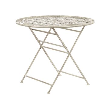 Garden Table Off-white Iron Foldable Distressed Metal Round 90 Cm For 4 Outdoor Uv Rust Resistance French Retro Style Beliani