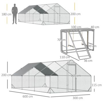 Pawhut Walk In Chicken Run With Chicken Activity Shelf And Cover, 3 X 6 X 2m