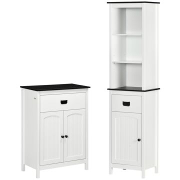 Kleankin Bathroom Furniture Set, Bathroom Floor Cabinet With Drawer And Double Door, Tall Bathroom Cabinet With Drawer And Adjustable Shelf For Bathroom, White