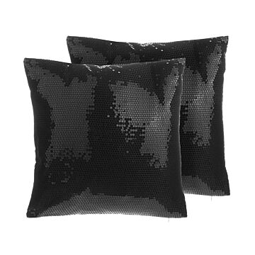 Set Of 2 Decorative Cushions Black Sequin 45 X 45 Cm Glittering Sparkle Beliani