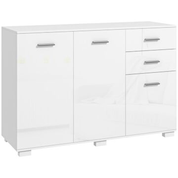 Homcom Sideboard, Modern Storage Cabinet W/ 2 Drawers, 3 Doors, Adjustable Shelves, Kitchen Cabinet For Living Room, Dining Room, High Gloss White