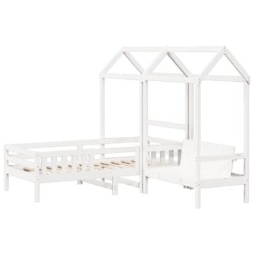 Vidaxl Bed And Bench Set With Roof White 75x190 Cm Solid Wood Pine