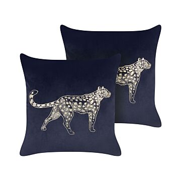 Set Of 2 Black Decorative Pillows Polyester 45 X 45 Cm Animal Pattern Modern Traditional Living Room Bedroom Cushions Beliani