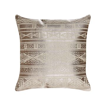 Decorative Cushion Gold Cotton 50 X 50 Cm Geometric Pattern Foil Print Glamour Decor Accessories Beliani