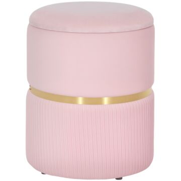 Homcom Velvet-feel Storage Ottoman - Pink