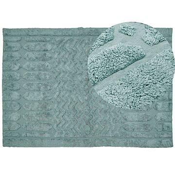 Area Rug Mint Cotton 160 X 230 Cm Geometric Pattern Hand Tufted Shaggy Woven Design Living Room Bedroom Boho Beliani