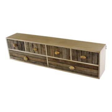 6 Drawer Unit Driftwood Effect Drawers With Pebble Handles, Freestanding Or Wall Mountable
