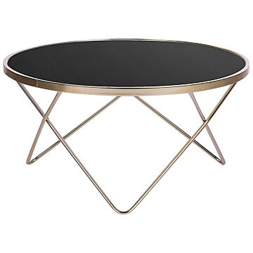 Coffee Table Black Tempered Glass Top Gold Metal Hairpin Legs Round Shape Beliani