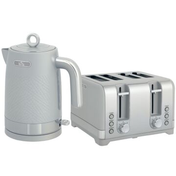 Homcom Sleek Textured Kettle And Four-slice Toaster Set - Grey