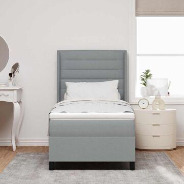 Vidaxl Box Spring Bed With Mattress & Led Light Grey 100x200 Cm Fabric