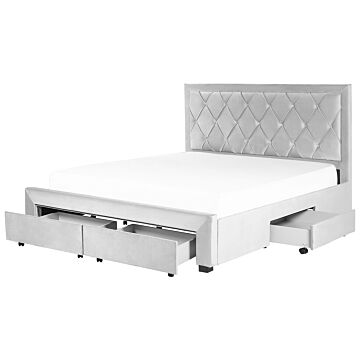Storage Bed Light Grey Velvet Upholstery Eu King Size 6ft Tufted Tall Headboard Drawers Glam Design Beliani