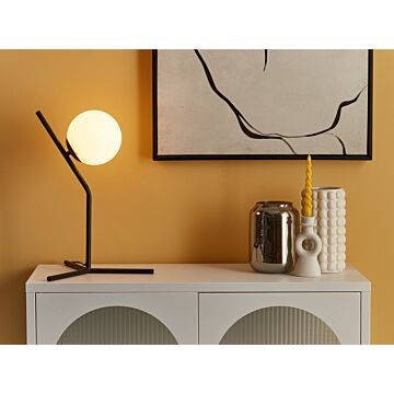 Table Lamp White And Black Glass Shade Iron Rod 45 Cm Frame Single Light Modern Design Home Accessories Living Room Beliani