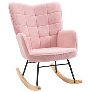 Homcom Soft Fleecey Rocking Wingback Chair - Pink