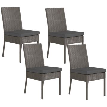 Outsunny Set Of Four Armless Rattan Garden Chairs - Dark Grey