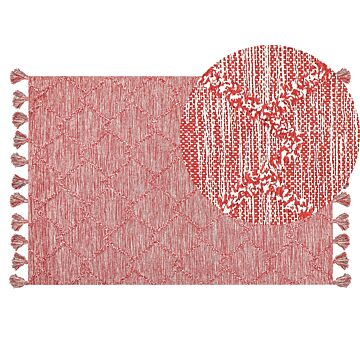 Area Rug Red Cotton 140 X 200 Cm Rectangular Thick Weave Living Room Bedroom Decor Beliani