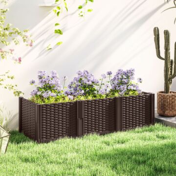 Outsunny Plastic Raised Garden Bed, Modular Planter Box Kit, Garden Fence Edging Border For Flowers, Vegetables, Herbs, Brown