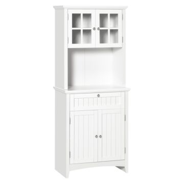 Homcom Kitchen Buffet And Hutch Wooden Storage Cupboard W/ Framed Glass Door, Drawer, Space For Dining And Living Room, 68.6w X 40d X 164hcm, White