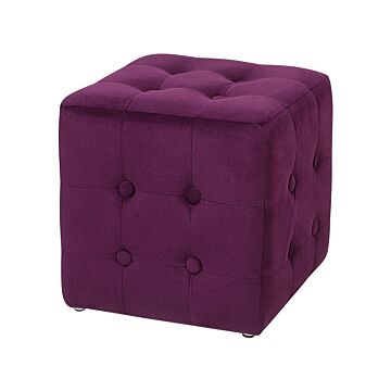 Footstool Purple Velvet Cube Pouffe Button Tufted Upholstery Beliani