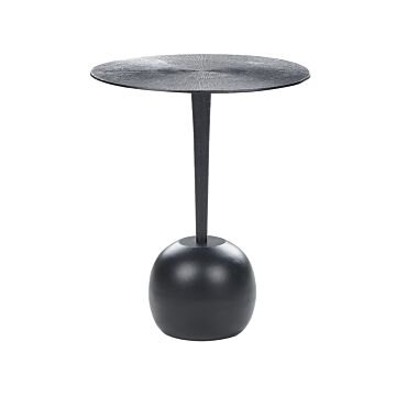 Side Table Black Leg Base Aluminium Round Carved Top Decorative Modern Minimalistic Living Room Hallway Beliani