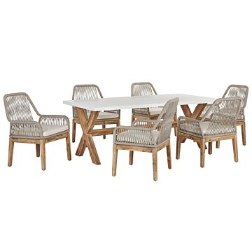 Garden Dining Set White Concrete Table 6 Beige Wicker Propylene Chairs Modern Design Beliani