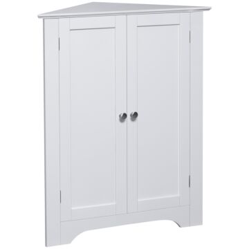 Kleankin Triangle Bathroom Cabinet, Corner Bathroom Storage Unit With Adjustable Shelf And Recessed Door, Free Standing, White