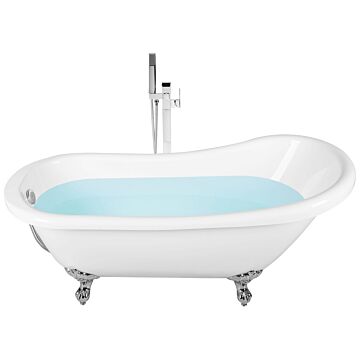 Bath White With Silver Sanitary Acrylic 153 X 77 Cm Freestanding Clawfoot Tub Traditional Retro Design Beliani
