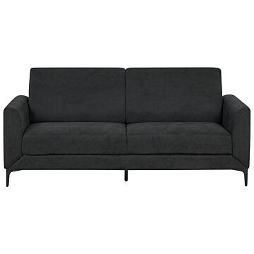 Sofa Black Fabric Polyester Upholstery Black Legs 3 Seater Retro Style Living Room Furniture Beliani