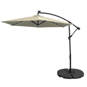 Cream 3m Led Cantilever Parasol With Fan Base