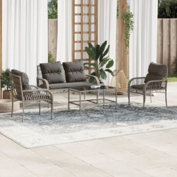 Vidaxl 4 Piece Garden Sofa Set With Cushions Grey Poly Rattan