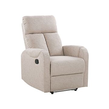 Recliner Chair Beige Fabric Upholstery Polyester White Led Light Usb Port Modern Design Living Room Armchair Beliani