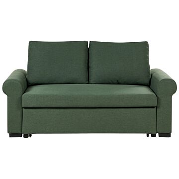 Sofa Bed Green Polyester Fabric 2 Seater Pull-out Convertible Sleeper Retro Design Beliani