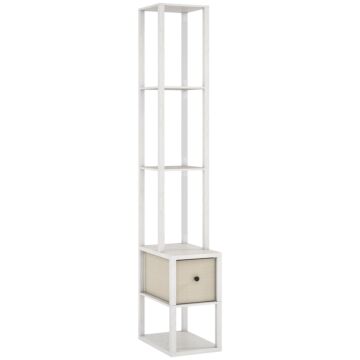 Homcom Floor Lamp With Shelves, Led Column Modern Standing Lamp With Fabric Drawer, Adjustable Brightness, Foot Switch For Living Room, Bedroom, Office, White