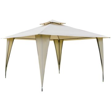 Outsunny 3.5x3.5m Side-less Outdoor Canopy Tent Gazebo W/ 2-tier Roof Steel Frame Garden Party Gathering Shelter Beige