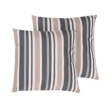 Set Of 2 Outdoor Pillows Cushions Blue Beige 40 X 40 Cm Zip Modern Beliani