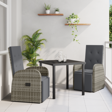 Vidaxl 3 Piece Garden Dining Set With Cushions Grey Poly Rattan